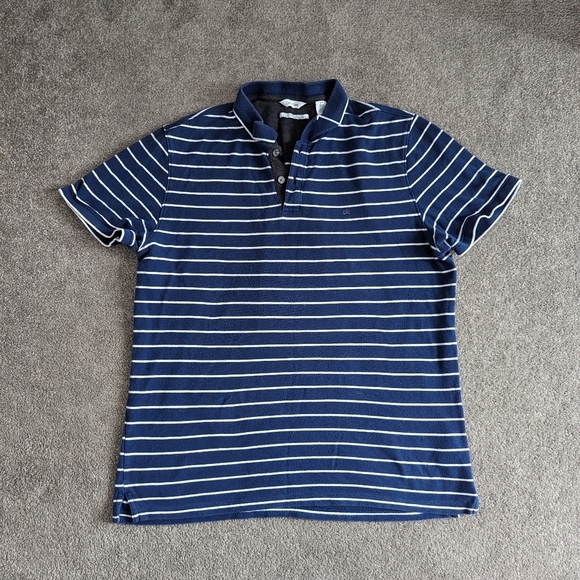 Calvin Klein blue white striped polo Tshirt men's Medium - Picture 1 of 9